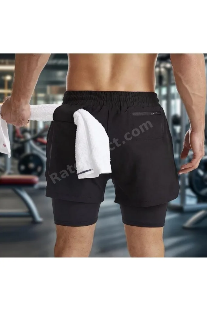 2 In 1 Şort Hızlı Kuruma Micropoly telefon cep'li havluluk Gym Ve Fitness Ekstra İç File Astarlı Outdoor Taytlı Şort