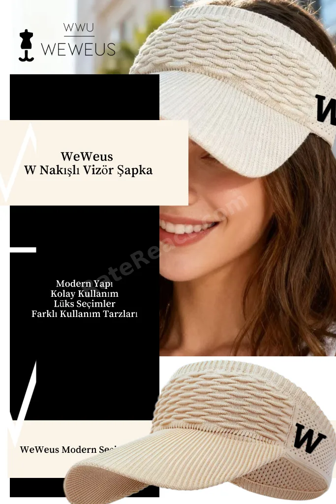 Kadın Bej W Nakışlı Uv Korumalı Tenis Golf Vizör Yazlık Şapka