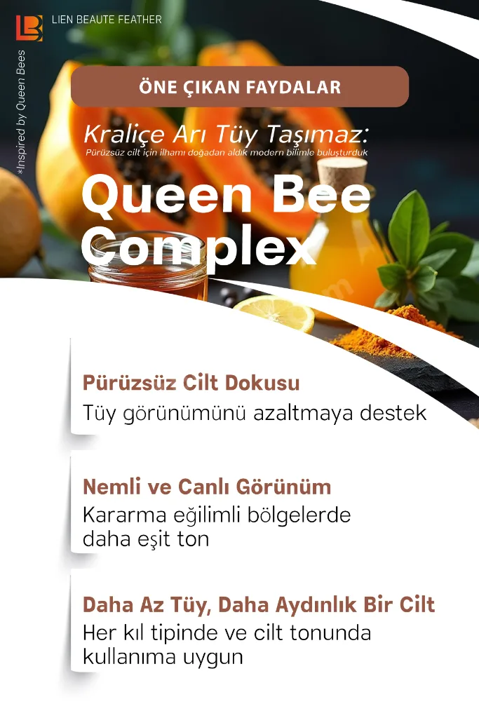 Kraliçe Arı Tüy Azaltıcı ve Ton Eşitleyici Serum Formik Asit Papaya Zerdeçal Limon Otu