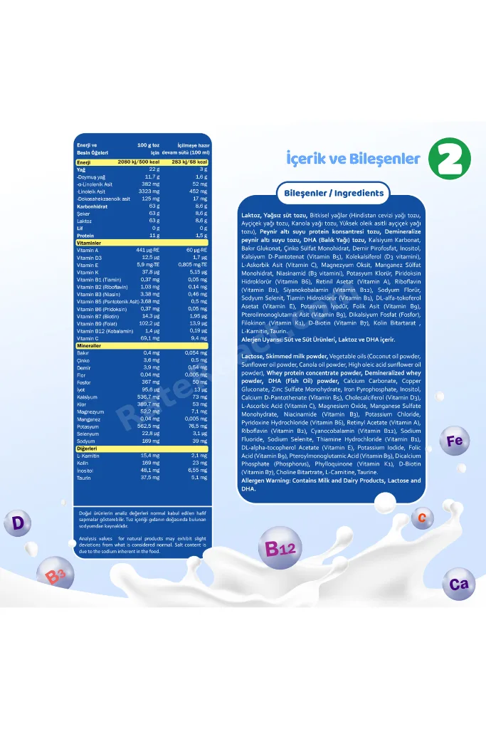 2 Numara Devam Sütü 6-9 Ay 400 gr x 10 Adet
