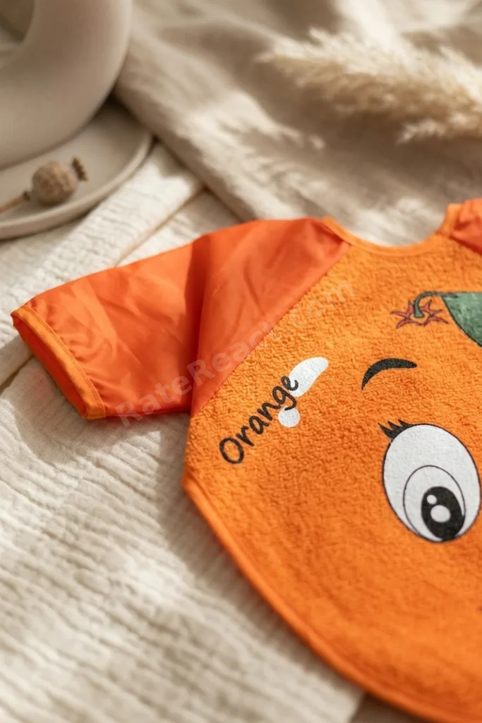Sıvı Geçirmez Uzun Kollu Bebek Mama Önlüğü - 2'li Set 6-24 Ay Elma Ve Portakal Desenli Blw Uyumlu Ye