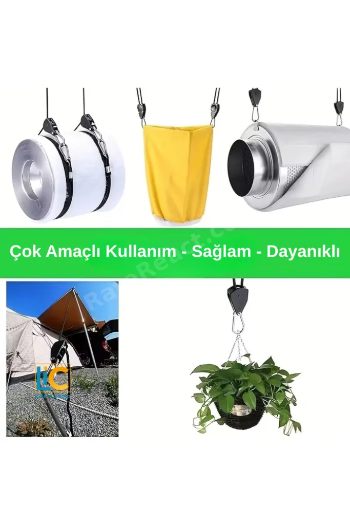 Kamp Çadırı, Yan Tente, Tarp İpi ve Gergisi - Ayarlanabilir Döner Kilitlemeli Sistem - 4 adet