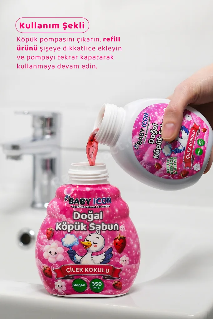 6lı Yedek Dolum - Doğal Çocuk Köpük Sabun 350 ml Çilek Kokulu
