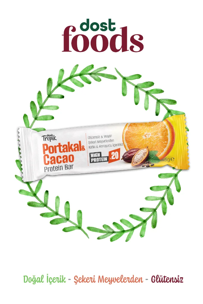 Portakal ve Kakao Aromalı Protein Bar 45 g | Protein İçeren Atıştırmalık ve Sporcu Barı | 4 Adet
