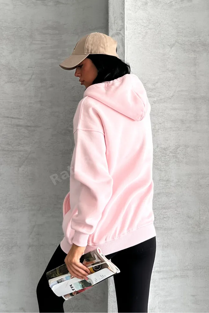 Oversize Kalıp 3 Iplik Şardonlu Metal Fermuarlı Kapşonlu Sweatshirt