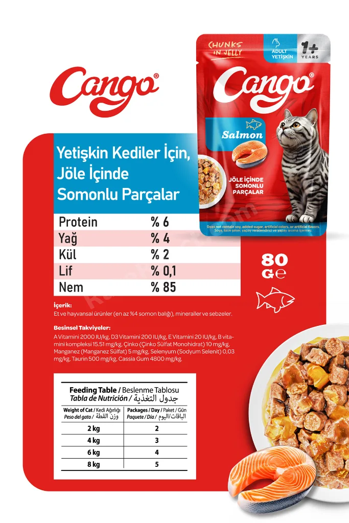Yaş Yetişkin Kedi Maması Somonlu 80 GR 24 Adet