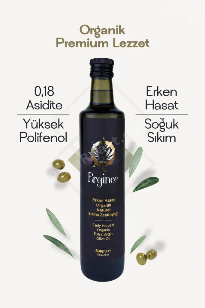 Organik Erken Hasat Natürel Sızma Zeytinyağı 500 ml – Soğuk Sıkım 0,18 Asit Premium Lezzet