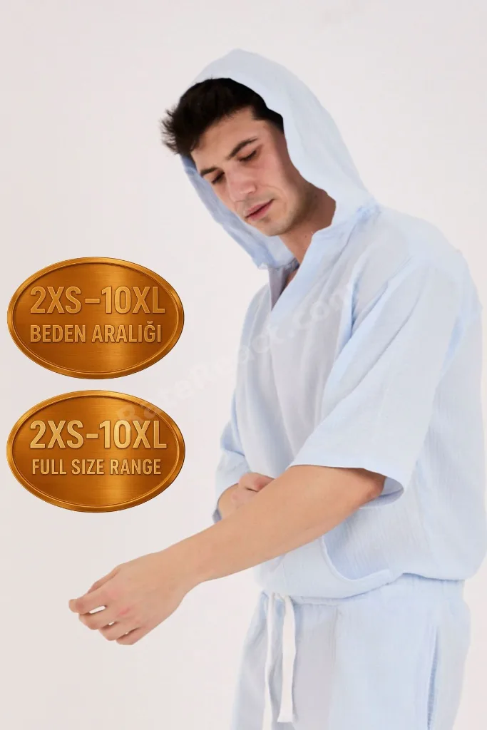 %100 Pamuk 2XS-10XL Arası Bol Kesim Yazlık Hoodie Bebe Mavi