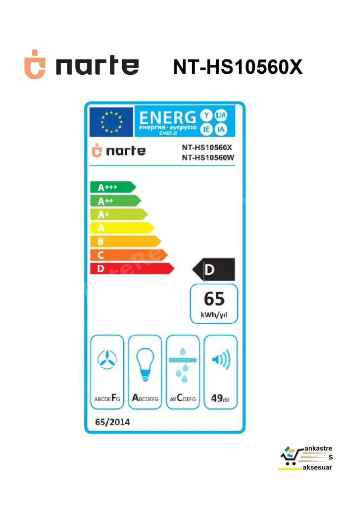 NT-HS10560X Sürgülü Aspiratör İnox 60cm 300m³ Çekmeli Ankastre 41dB(A)