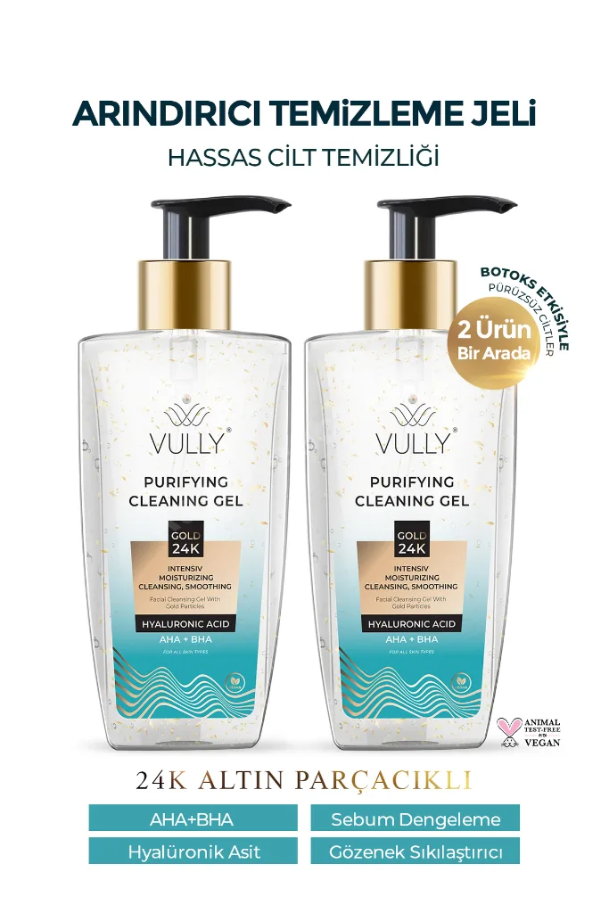2 Adet 24k Altın Parçacıklı Arındırıcı Nemlendirici Gözenek Sıkılaştırıcı Yüz Temizleme Jeli 200 Ml