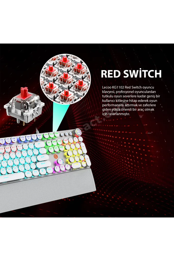 KG1102 USB Kablolu Red Switch Makro Tuşlu RGB Aydınlatmalı Mekanik Gaming Türkçe Q Metalik Klavye