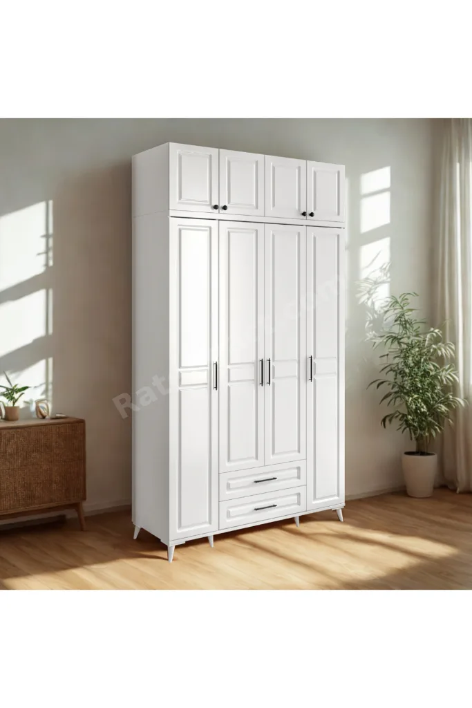 HANDY 4 Kapaklı Yüklüklü Gardırop – MDF Gövde, Yavaş Kapanır Kapaklı, Modern Tasarım