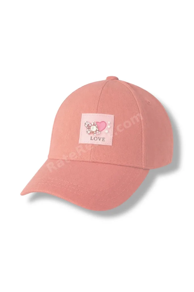 Kız Çocuk Beyaz Pembe Kelebek ve İnci Detaylı Love Şapka 8-12 Yaş