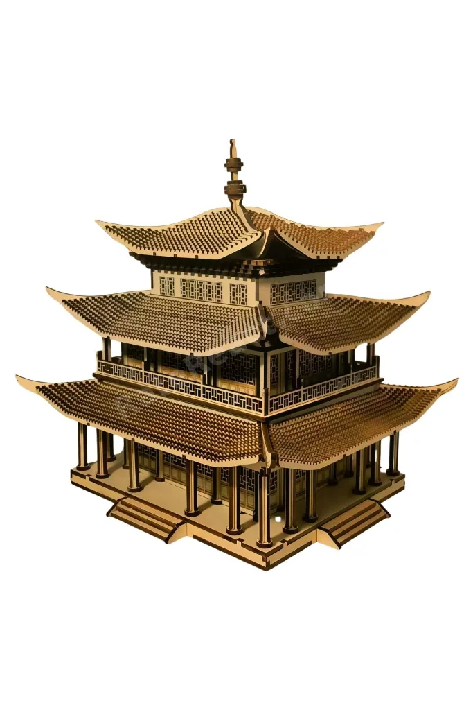 Pagoda Tapınağı Minyatür Ahşap Maket 3D Puzzle DIY Kendin Yap Hobi Koleksiyon Seti