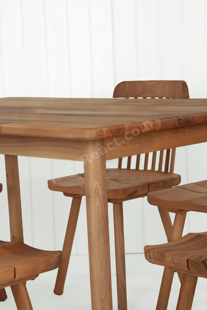 Alaçatı Masif Ceviz Ahşap Masa Takımı, 6 Adet Grill Sandalye ile, 130x80 cm