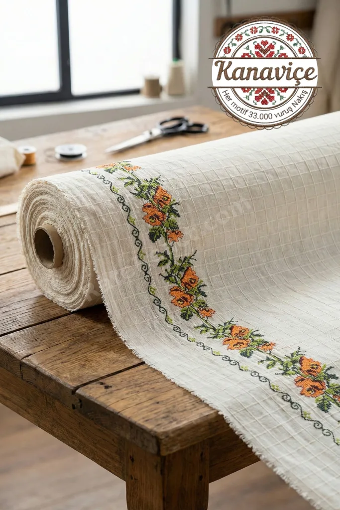 Kanaviçe Nakışlı Kumaş 33.000 Vuruş %100 Pamuk Monika Buldan Bezi 210 cm En