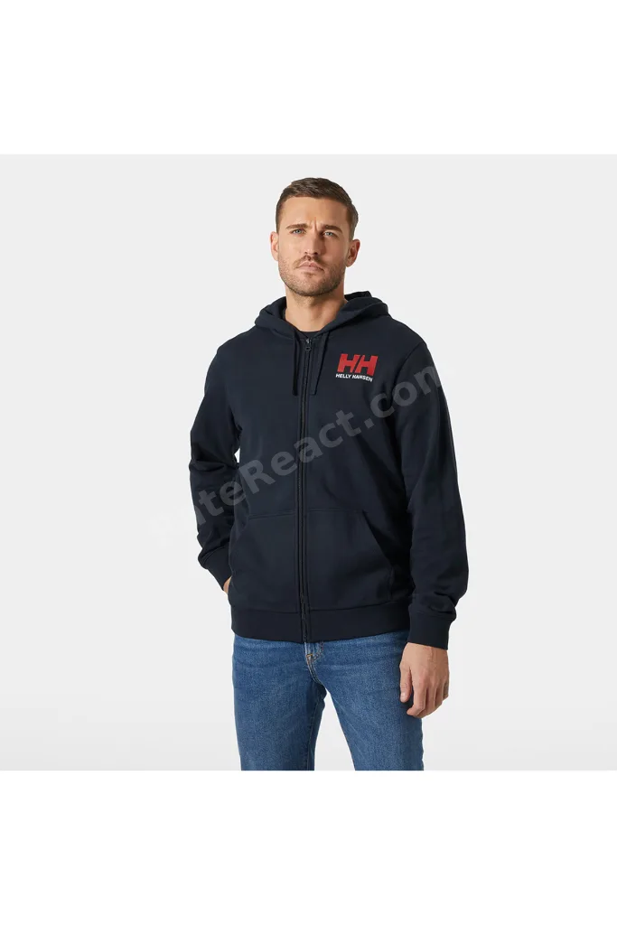 HH Logo Tam Fermuarlı Erkek Kapüşonlu Swetshirt