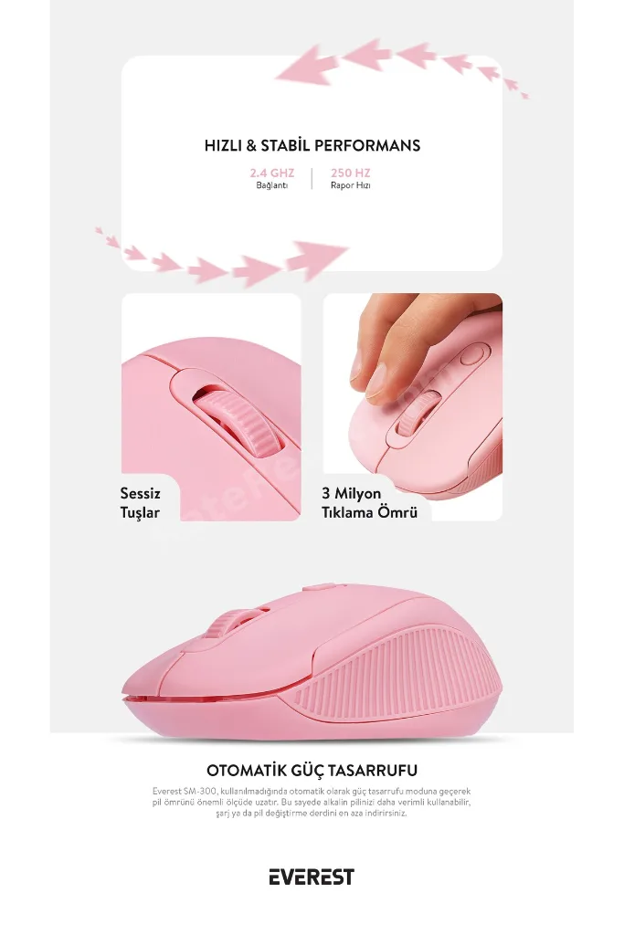 Rose Gold 4d Optik Süper Sessiz Aalkalin Pil Kablosuz Usb Alıcılı Mouse