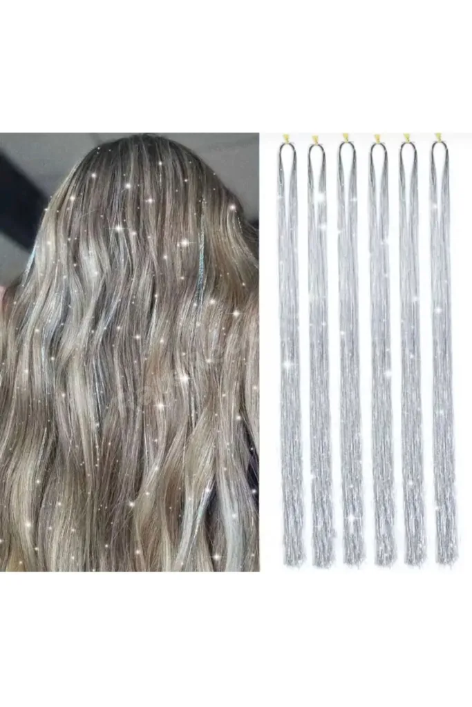 Tinsel Bağlamalı Gümüş Renk Saç Simi
