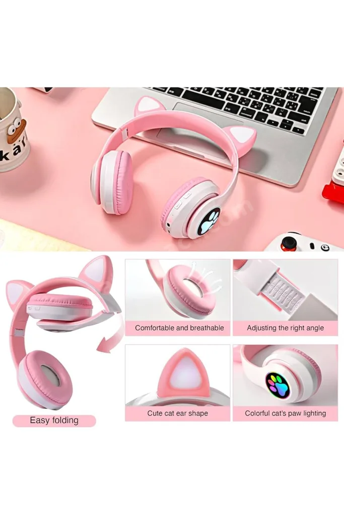 A+ Kalite Kedi Kulağı Detaylı Bluetooth Kablosuz Rengarenk Işıklı Rgb Çocuk Kulaklık 2025 vers