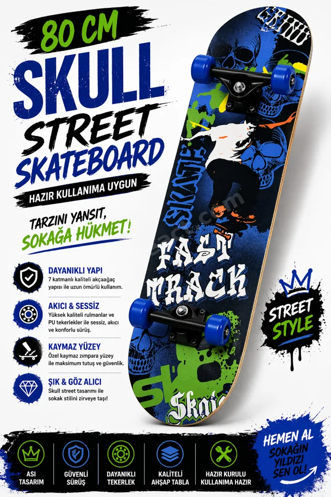 80 Cm Mavi Skateboard Kaykay Kırmızı Teker Çocuk Genç Yetişkin Hazır Kurulu Kaymaz Yüzeyli Board