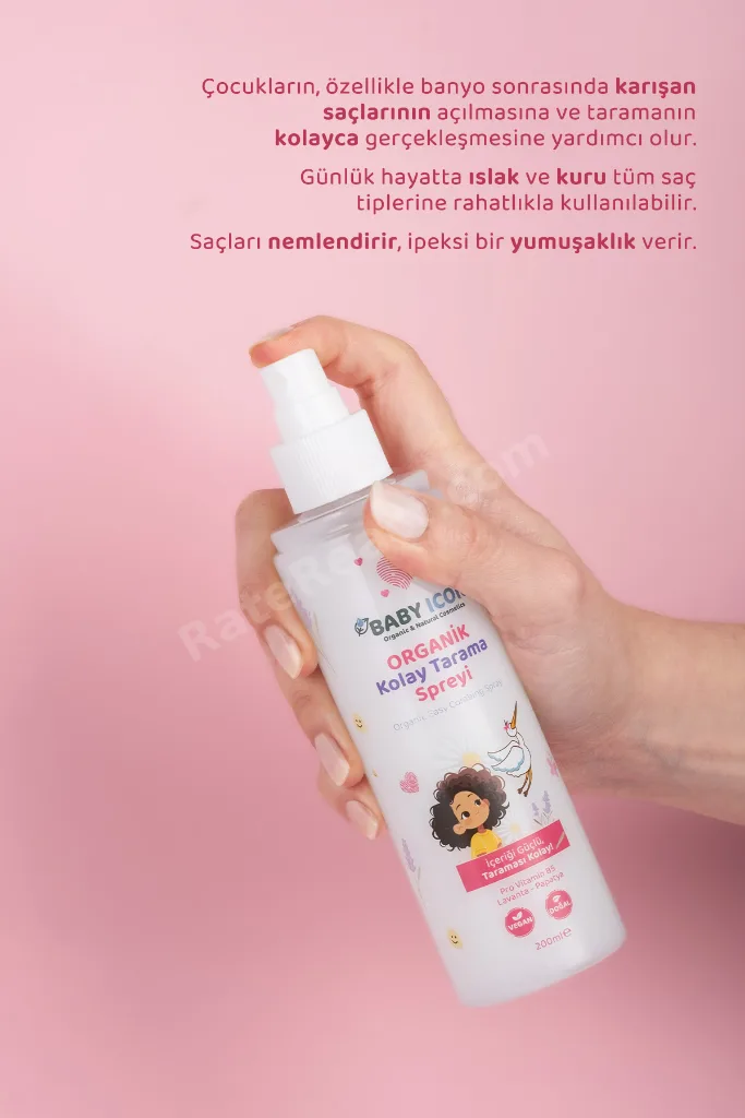 %100 Organik Vegan Kolay Saç Tarama Spreyi Çocuklar İçin Nemlendirici Lavanta Papatya Özlü 200ML