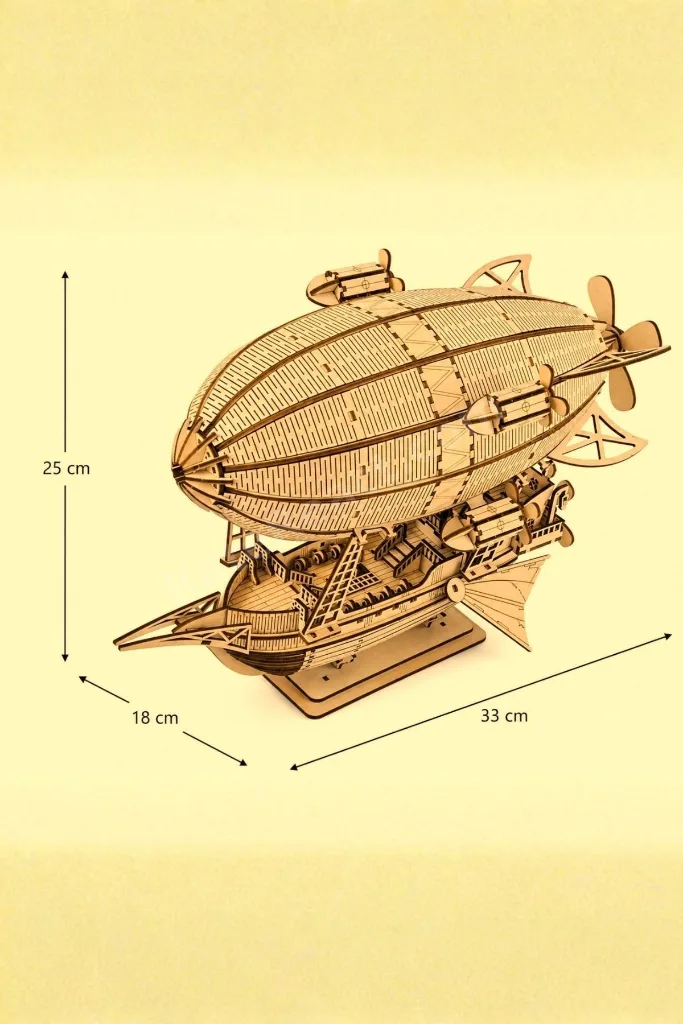 Steampunk Zeplin Minyatür Ahşap Maket 3D Puzzle DIY Kendin Yap Hobi Koleksiyon Seti