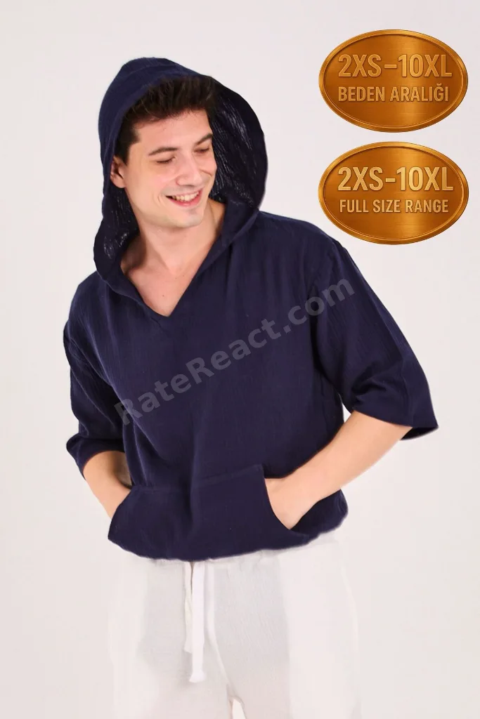 %100 Pamuk Yazlık Oversize Kapüşonlu Lacivert Sweatshirt
