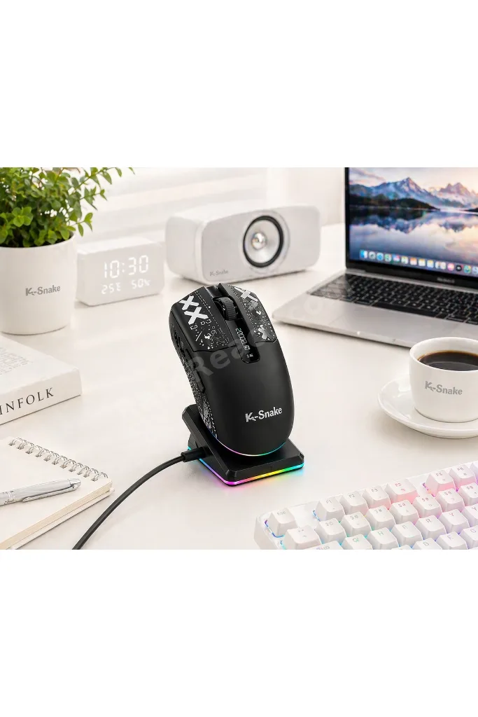 RGB Gaming Mouse 24000 DPI Kablosuz 2.4G Bluetooth Type-C Şarjlı Oyuncu Mouse Şarj Standlı