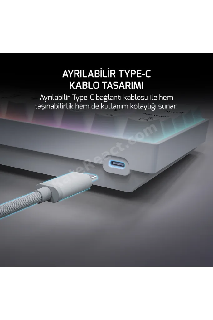 Lyra RGB 60M 62Tuş Beyaz Mekanik Kablolu Blue Switch Klavye - 3 Yıl Garantili