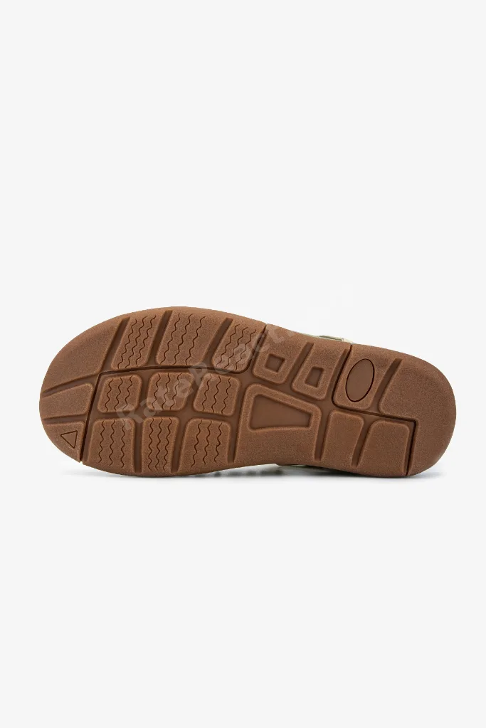 Erkek Deri & Tekstil Bej Düz Sandalet