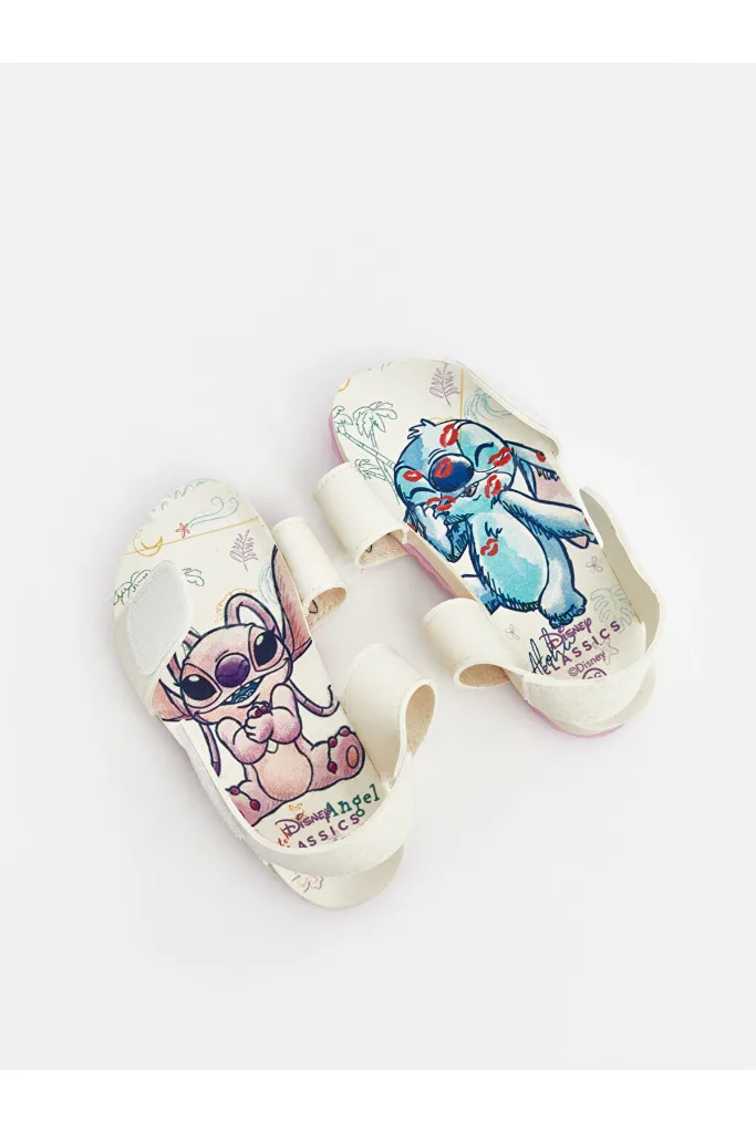 GÜLİS GİYİM'DEN Ekru Lilo & Stitch Baskılı Kız Bebek Sandalet