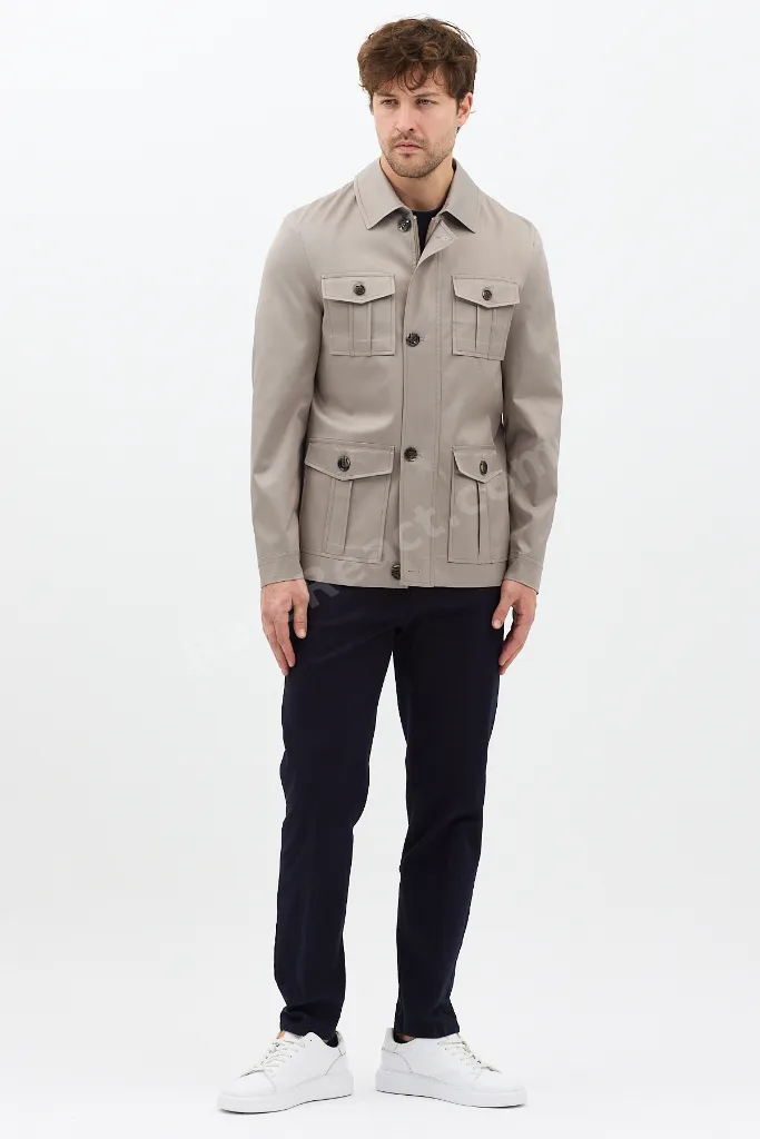 Fred Erkek Vizon İtalyan Kesim Slim Fit İlkbahar-Sonbahar Trençkot-Mont