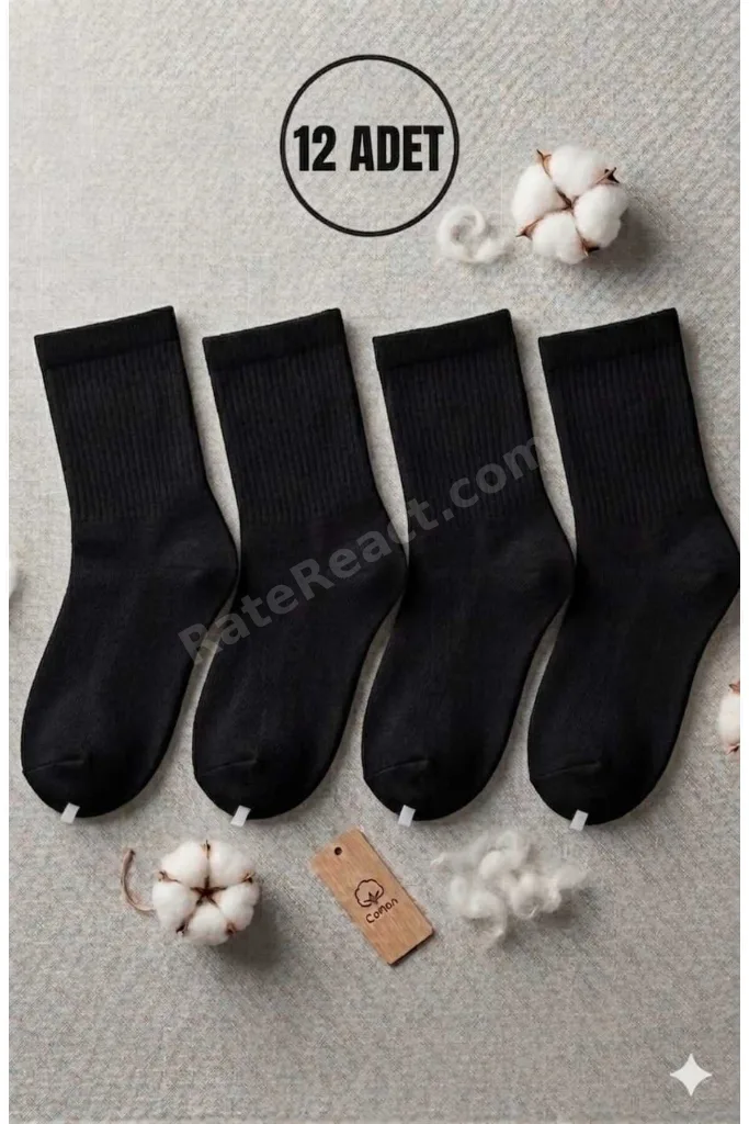 12 Li Pamuklu Ribanalı Yarım Konç Konfor Çorabı - Pamuk & Likralı -Unisex