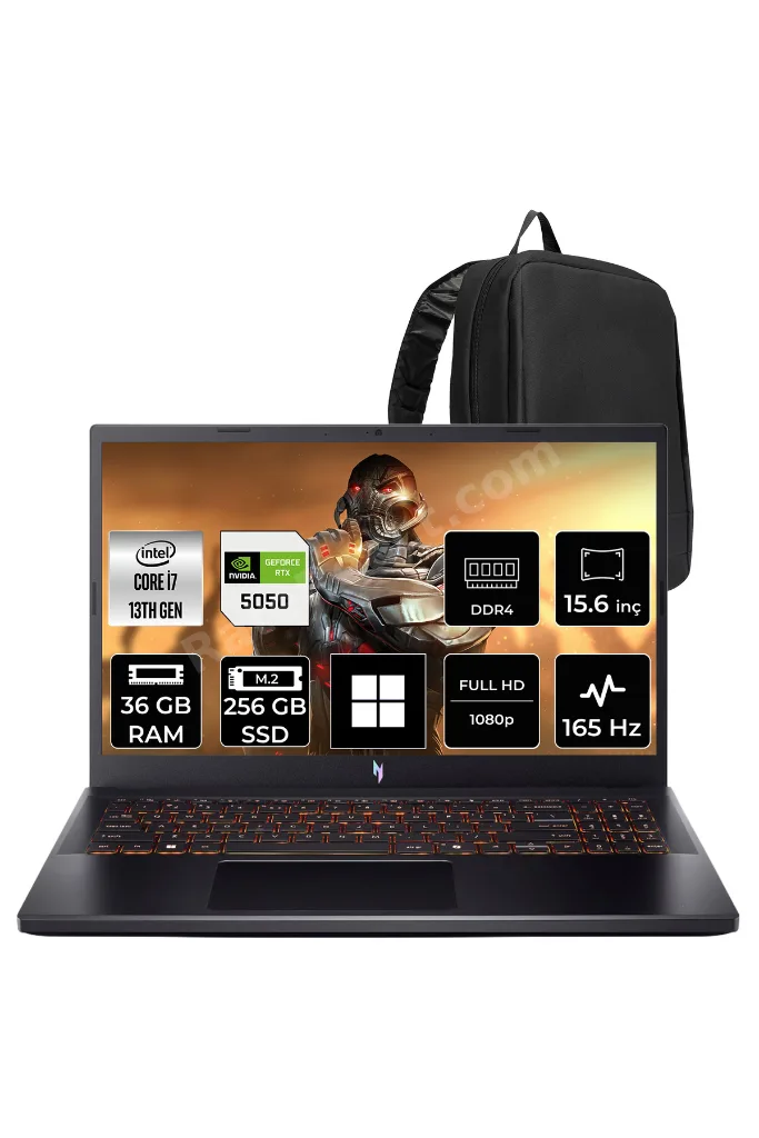 Nitro V15 ANV15-52 i7 13620H RTX 5050 8GB 75W 36GB RAM 256GB SSD 15.6" FHD (1920x1080) 165Hz Win11 Home NHQZ7EY005P337 Gaming Laptop + PER4 Çanta