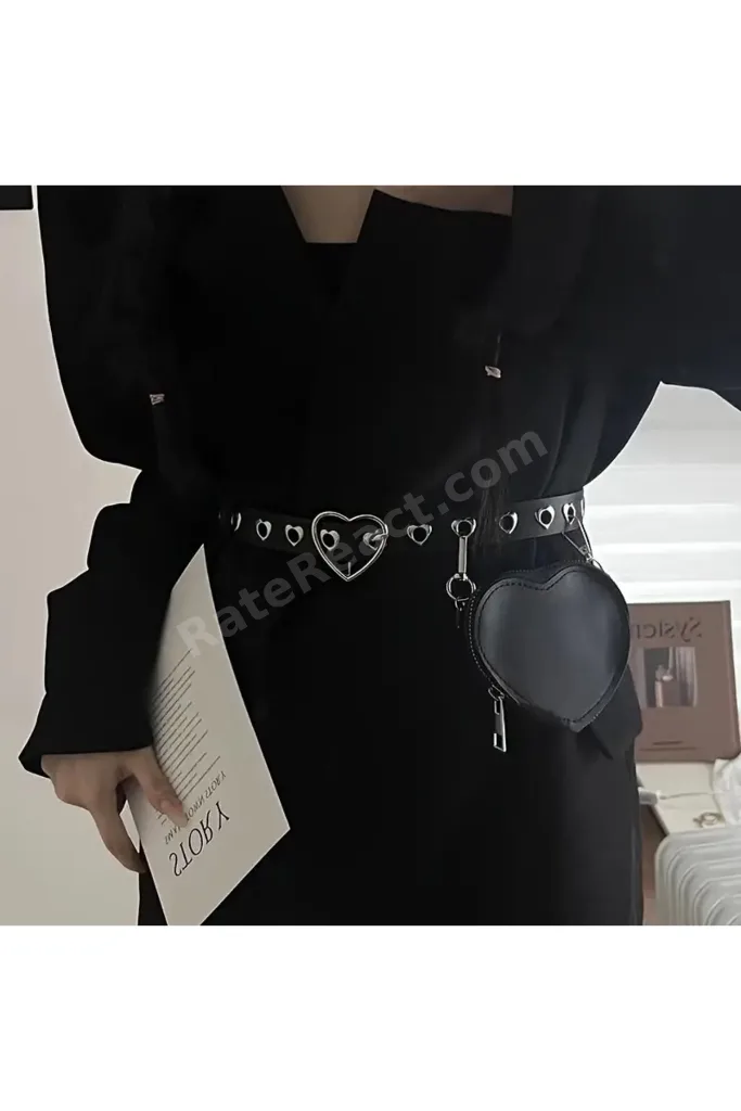 Kadınlar İçin Punk Tarzı Moda Kalpli Kemer ve Ayrılabilir Mini Kalp Bel Çantası
