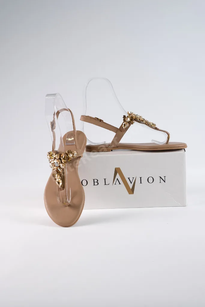 Lavion Nude Gold Taşlı Günlük Kadın Sandalet