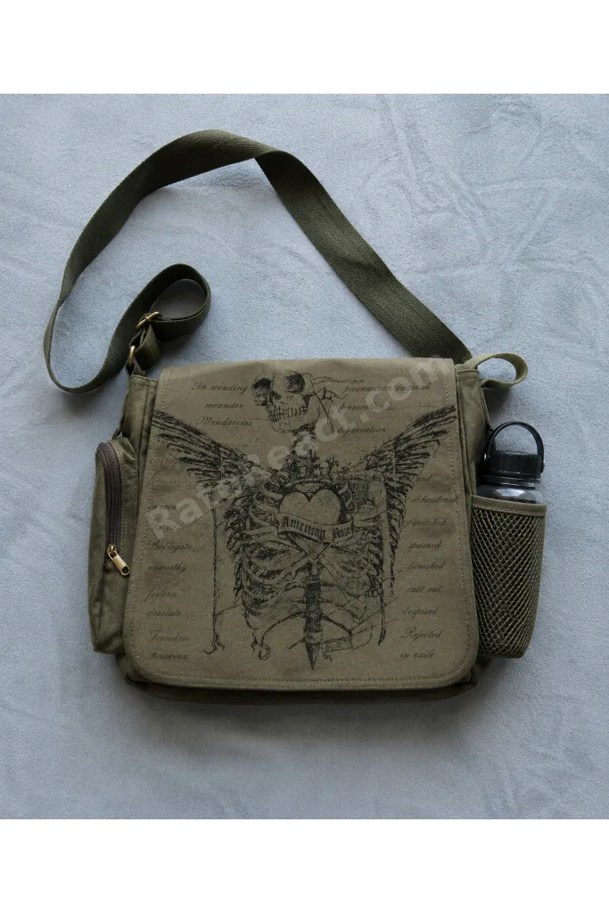 Skeleton Baskılı Unisex Siyah Messenger Bag Hacimli Postacı Çanta/ Laptop Çantası/ Okul Çantası