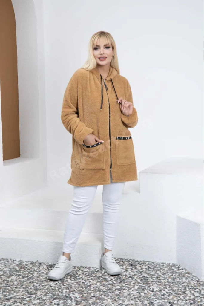BÜYÜK BEDEN LİKRALI YUMUŞAK CEPLİ KAPŞONLU RİBANALI FERMUARLI KIŞLIK TREND PELUŞ POLAR HIRKA