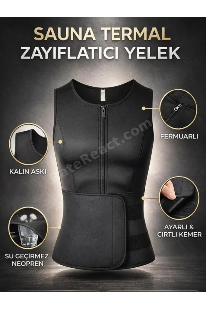 Neopren Sauna BelEğitici Korseli Yelek Fermuarlı Vücut Kompresyon Şekillendirici Ayarlanabilir Atlet
