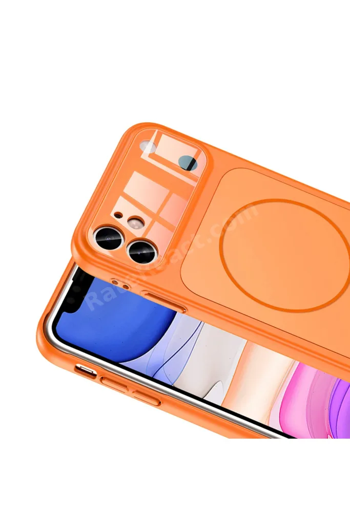 iPhone 11 Uyumlu 17 Görünümlü Çevirici Kamera Korumalı MagSafe Destekli Kılıf Orange