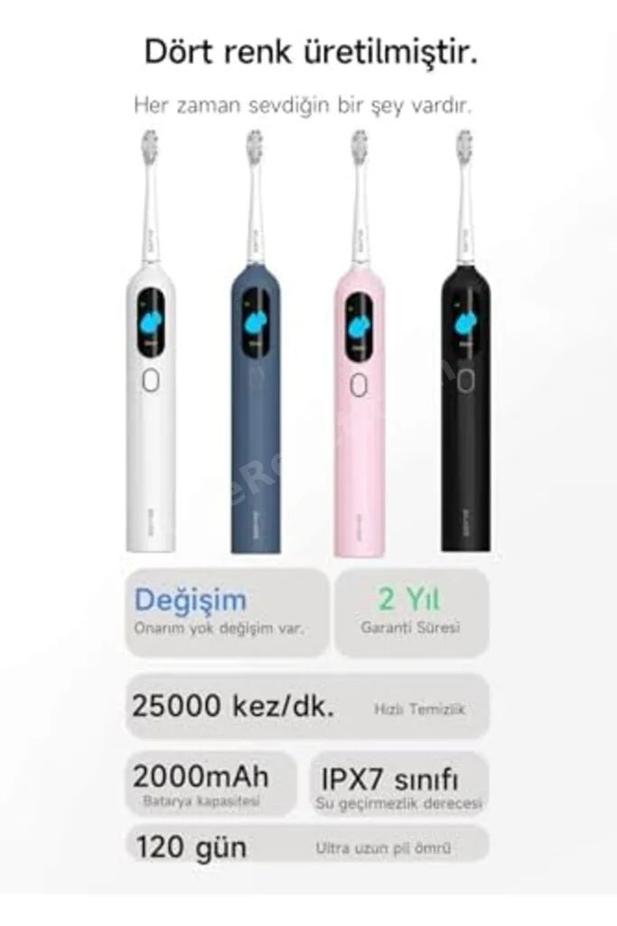 TTKTEKNOLOJİ Ultra Sonik Şarjlı Diş Fırçası 120 Gün Şarj Süresi 6 Adet Başlık (Mavi) TTKTEKNOLOJİ 20