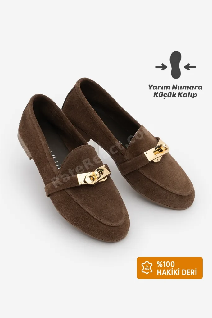 Kadın Loafer Hakiki Deri Tokalı Makosen Kahve Günlük Ayakkabı Nador Kahve Süet