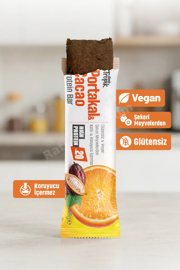 Portakal ve Kakao Aromalı Protein Bar 45 g | Protein İçeren Atıştırmalık ve Sporcu Barı | 4 Adet