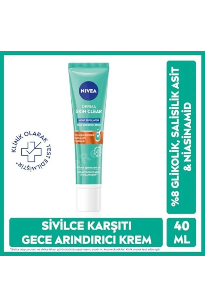 Derma Skin Clear Night Exfoliator Gece Arındırıcı Krem 40 ml + Derma Skin Clear Karşıtı Yüz