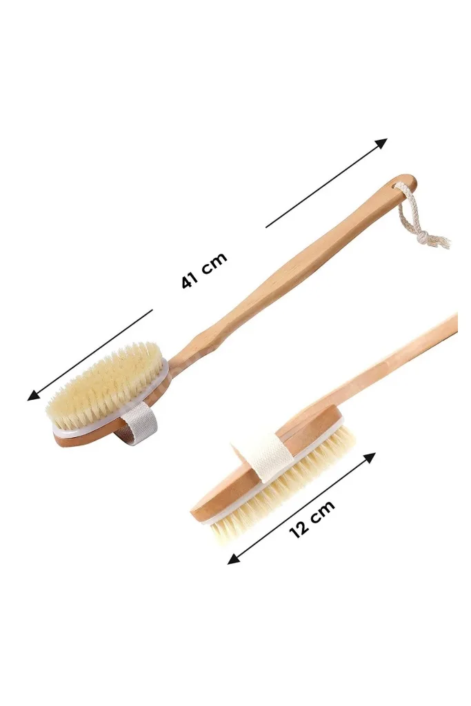 Doğal Ahşap Vücut Fırçası Uzun Saplı At Kılı Kuru Fırçalama Masaj Fırçası (Selülit & Peeling Etkili)