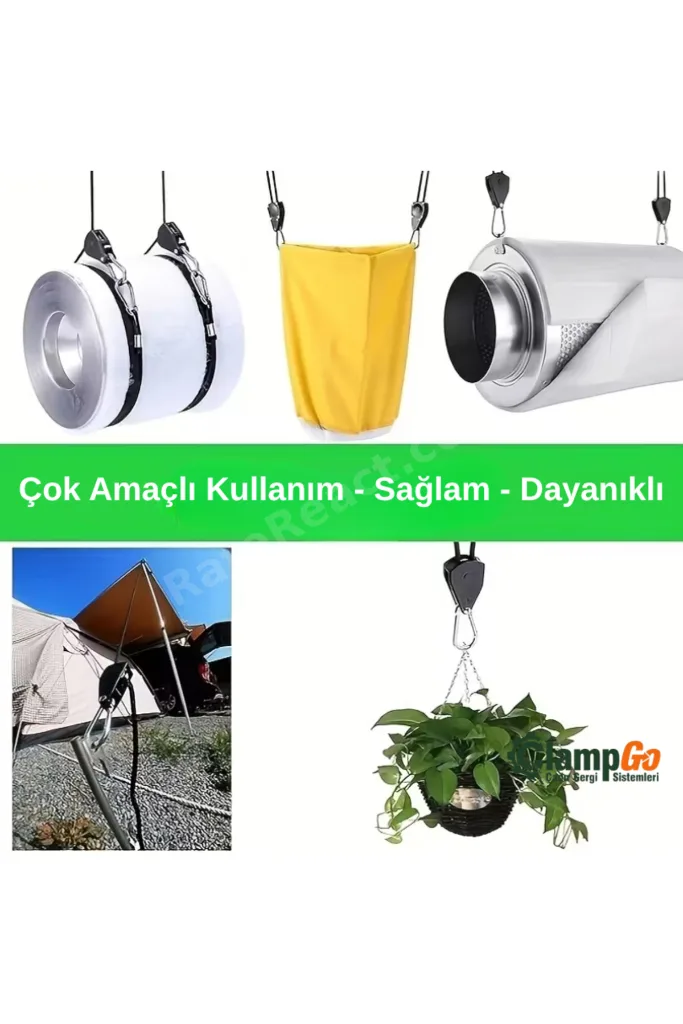 Otomatik Kilitlemeli Kamp Çadırı İp Gergisi – Düğüm­süz Tarp, Yan Tente ve Branda Sabitleme Sistemi Kırmızı Renk 8 Adet