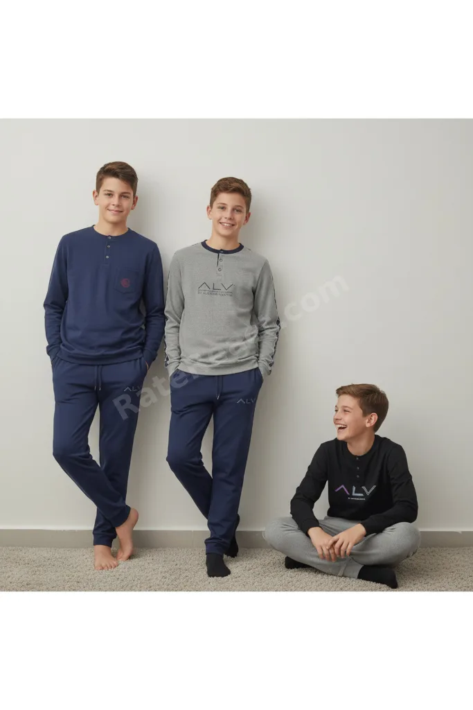 Genç Erkek Pamuklu 3 Adet 2'li Pijama Takımı BB2489