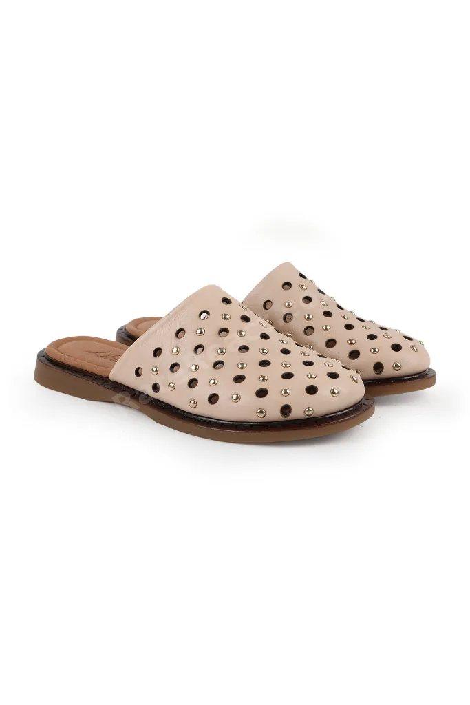 Kadın Babet Slip-on Lazer Kesim Zımbalı Antik Deri Anne Ayakkabısı L082.26683