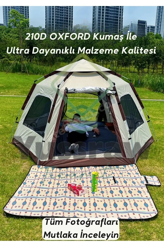 6 Kişilik Otomatik Tenteli Kamp Çadırı Sineklikli Çift Kapı ALTIGEN Kolay Kurulum Çadır 280x240x155